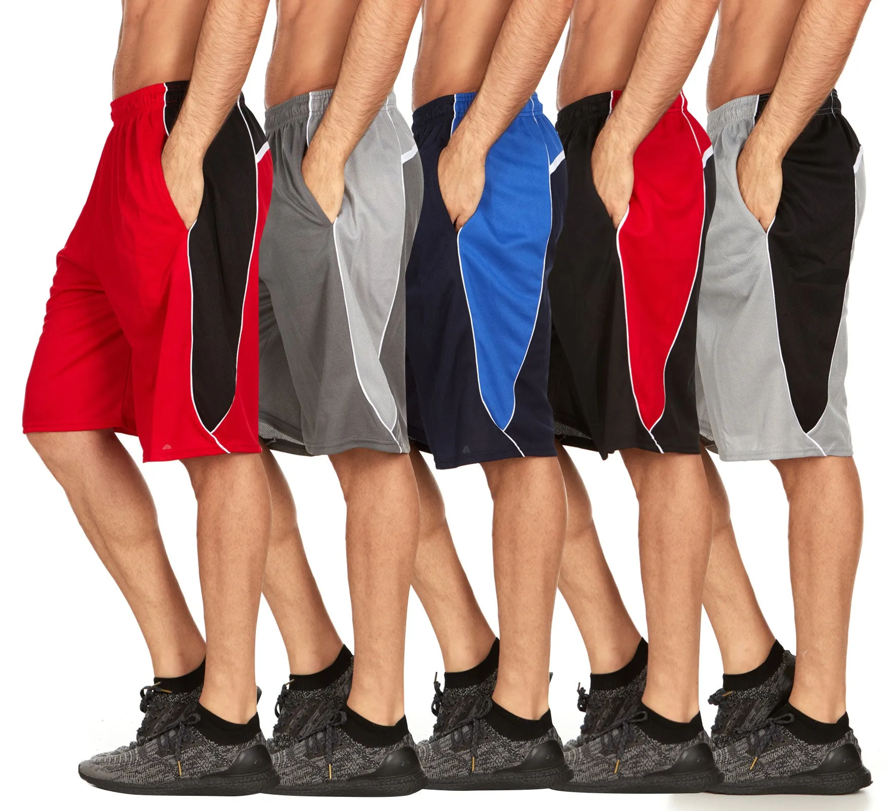 DARESAY Mens Athletic Shorts with Pockets - Dry Fit Mens Shorts - Active Workout & Sports Shorts for Men (5 Pack)