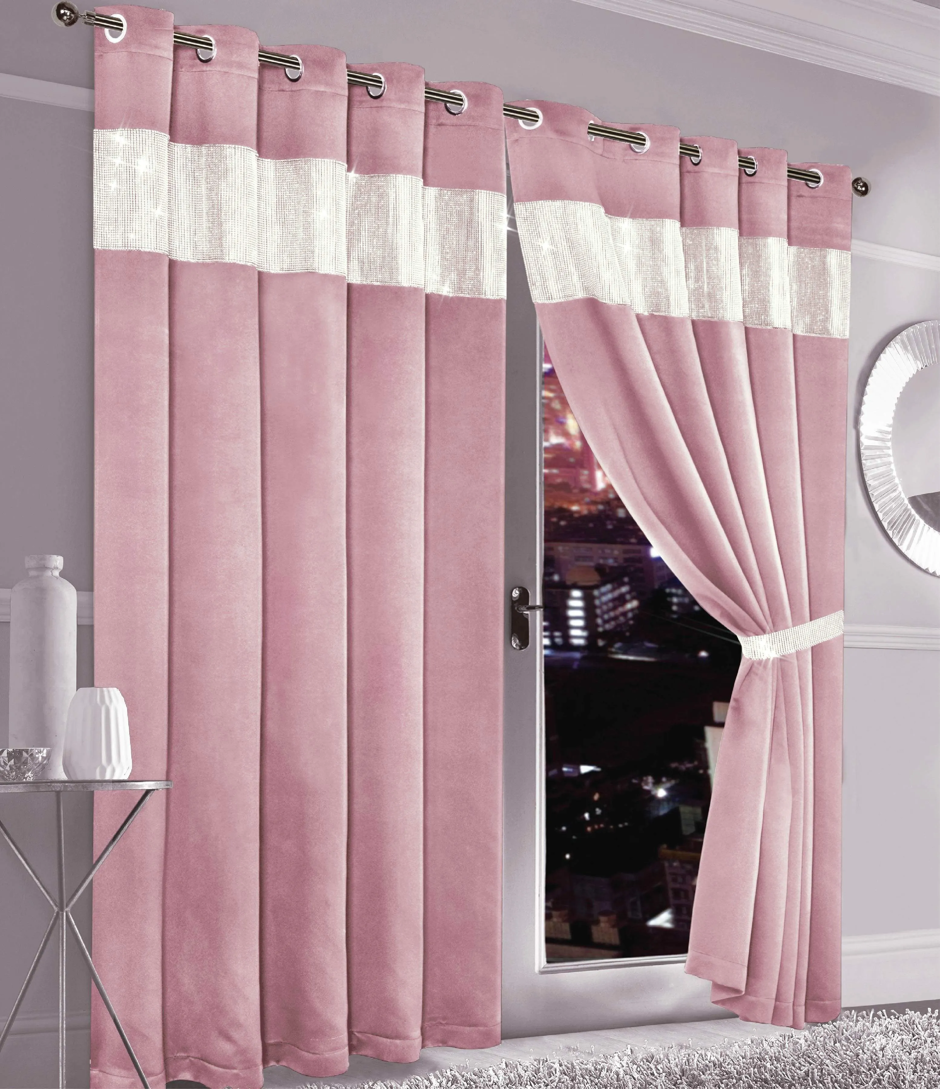 Diamante Blackout Curtains with Glitz Detailing Room Darkening Eyelet Ring Top Thermal Insulation Multiple Colors and Sizes by OLIVIA ROCCO