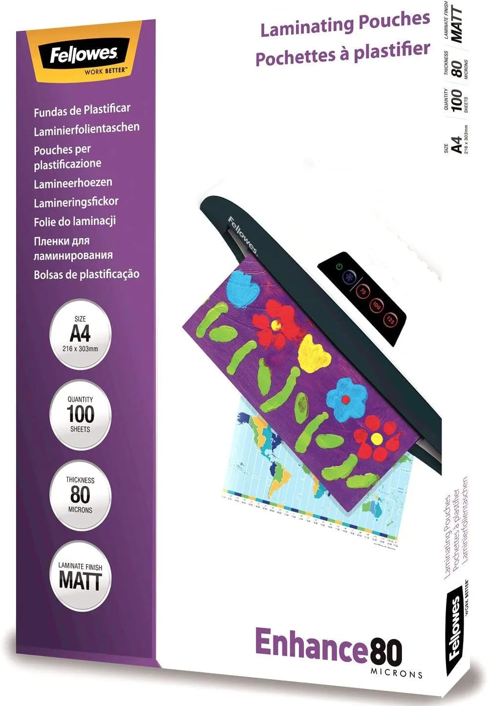 Fellowes A4 Laminating Pouches, Matt Finish, 100 Sheets, 160 Micron (2 X 80 Micron) High Quality Finish, Ideal for Photos and Notices