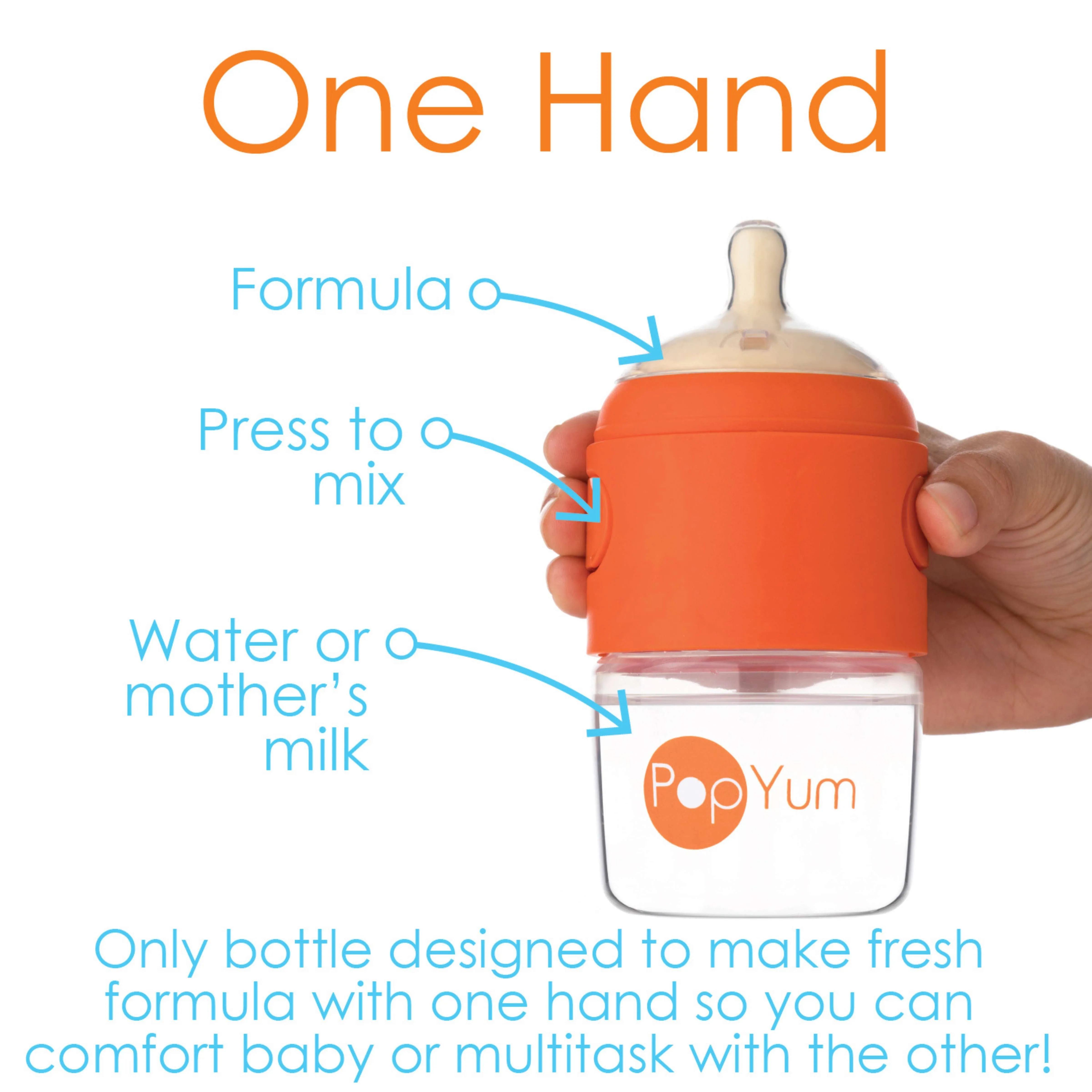 PopYum 5oz Orange Anti-Colic Baby Bottle, 3-Pack