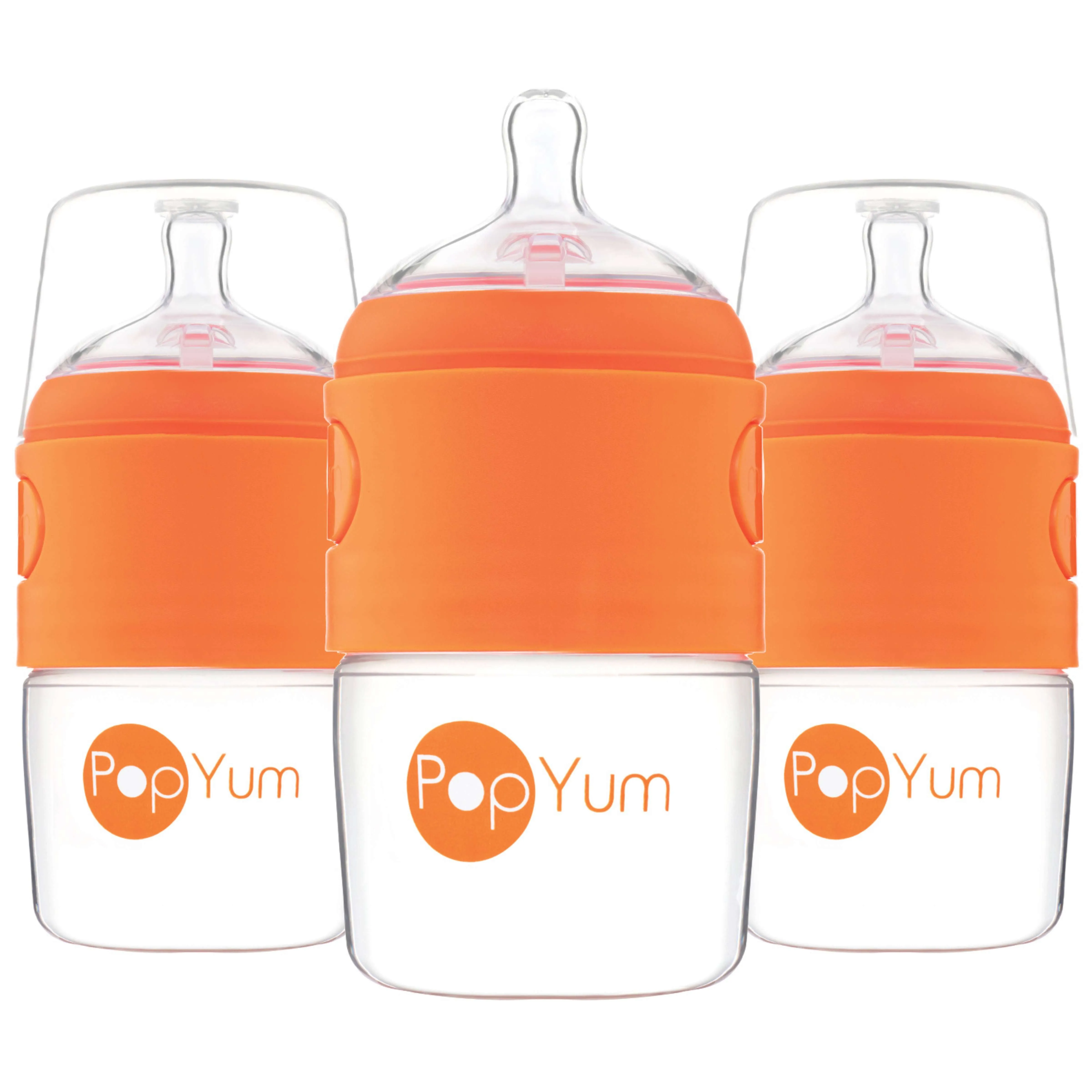 PopYum 5oz Orange Anti-Colic Baby Bottle, 3-Pack