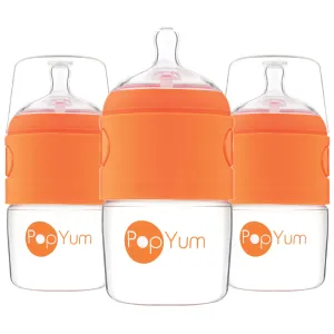 PopYum 5oz Orange Anti-Colic Baby Bottle, 3-Pack