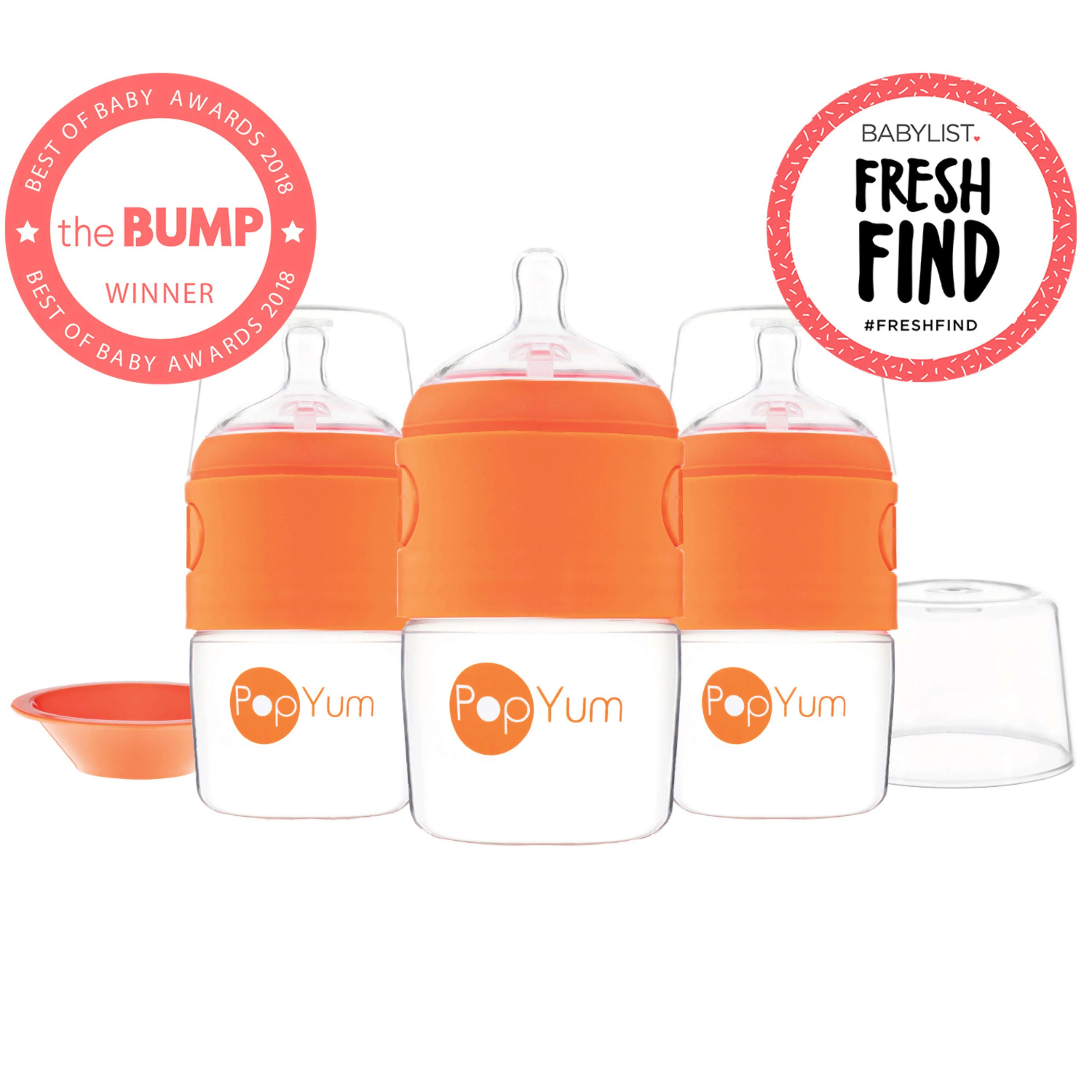 PopYum 5oz Orange Anti-Colic Baby Bottle, 3-Pack