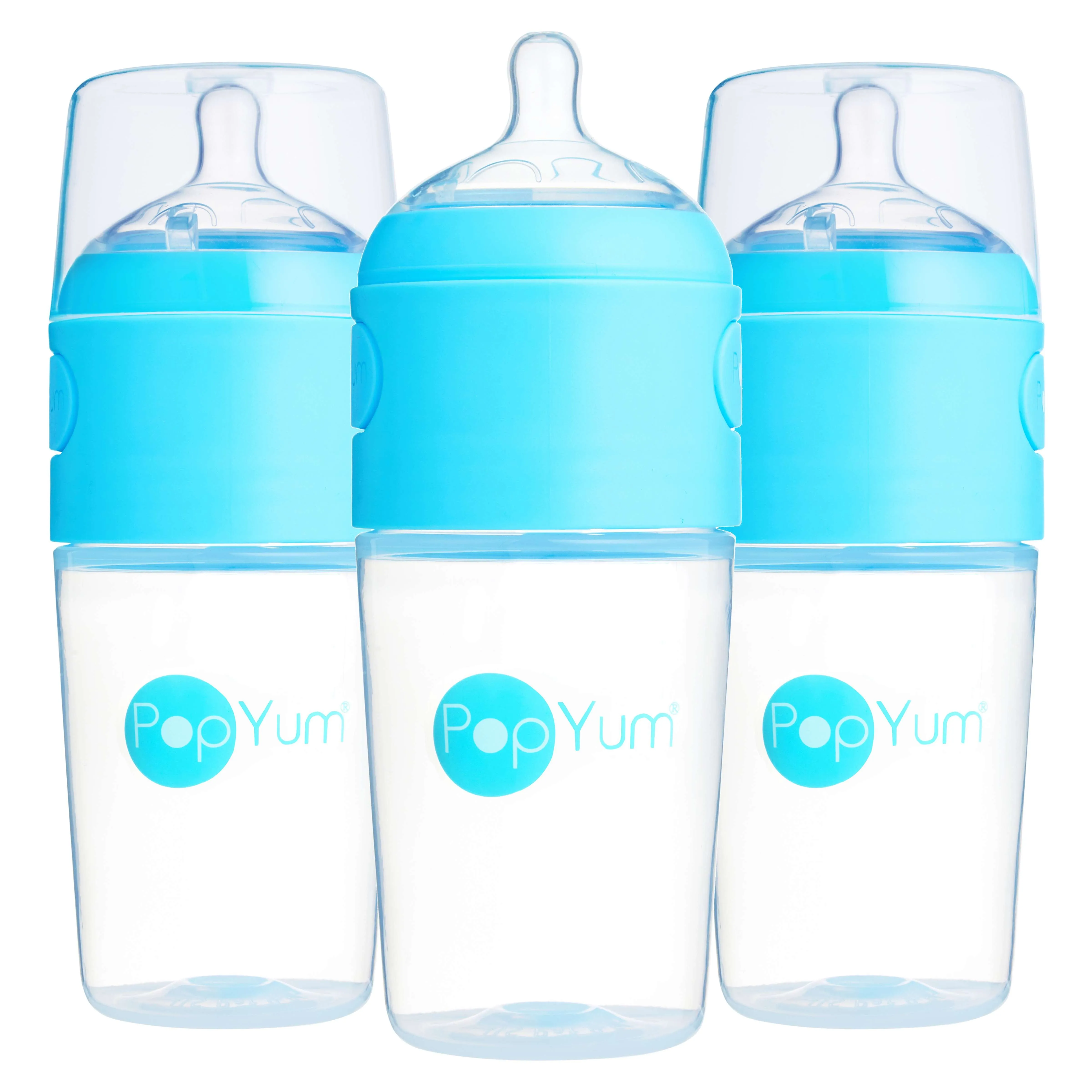 PopYum 9oz Blue Anti-Colic Baby Bottle, 3-Pack