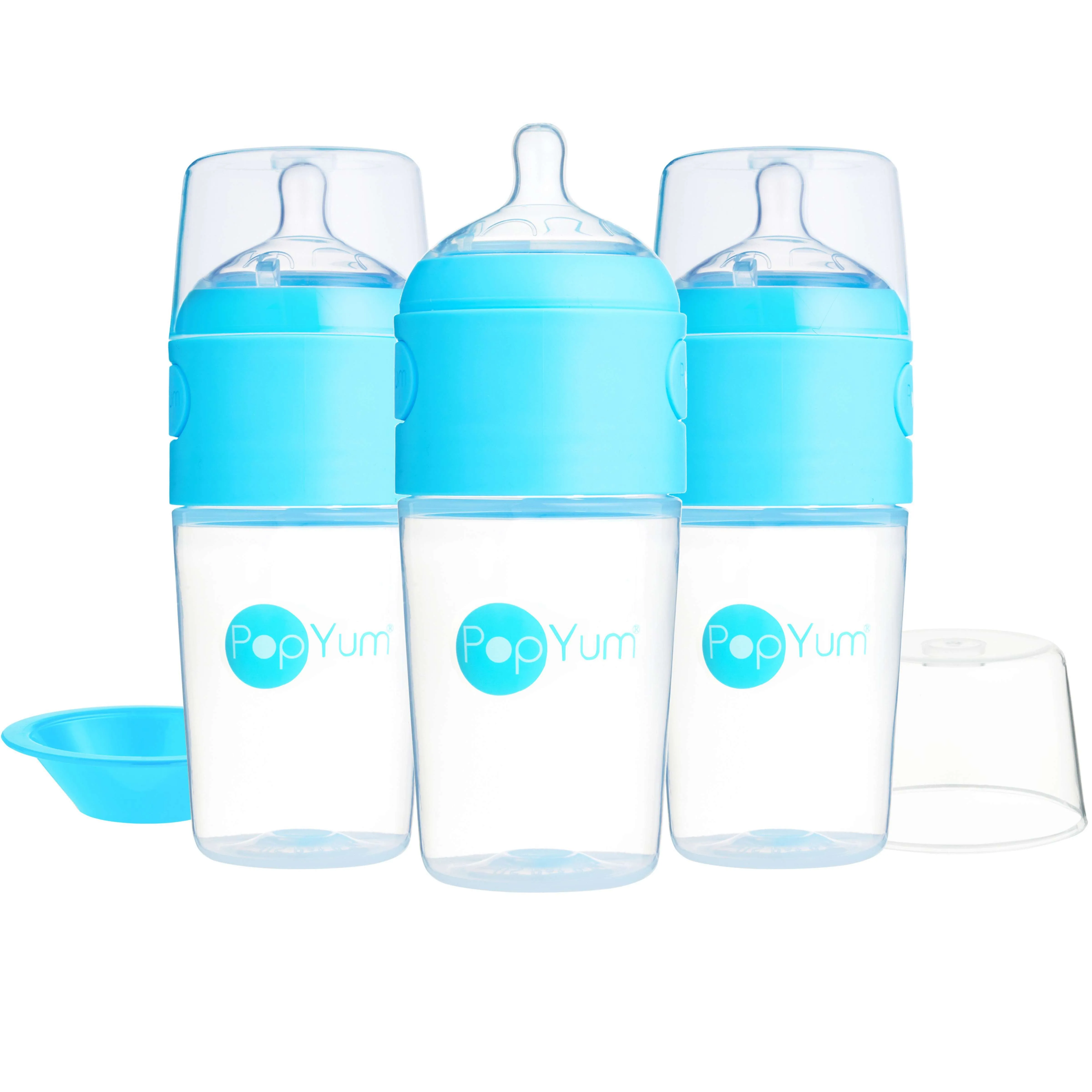 PopYum 9oz Blue Anti-Colic Baby Bottle, 3-Pack