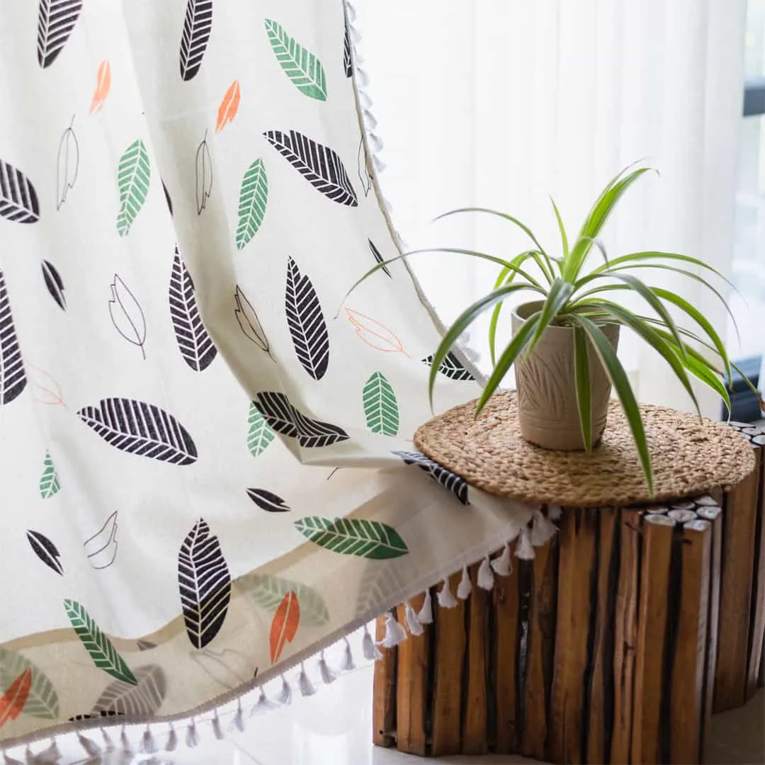 Premium 100% Cotton Curtain for Window & Curtains for Door - Pack of 1 Curtain, Feathers Green